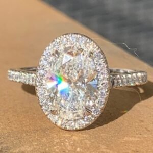 2.4 Carat TW , Oval Diamond Halo Engagement Ring Micro Pave , Ben Dannie