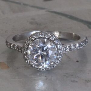 Round Diamond Halo Engagement Ring - 1.2 Center - 1.7 Carat Total