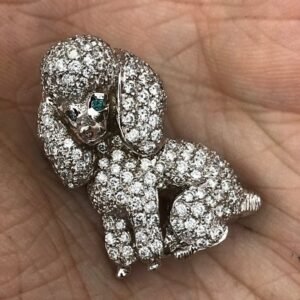 Dog Poodle Custom Brooch - 18k White Gold and Diamond - 2+ Carats Diamonds