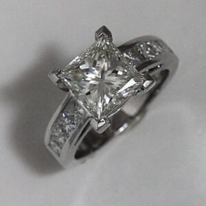Princess Cut Diamond Engagement Ring - 3.00 + Carat TW - 18k White Gold