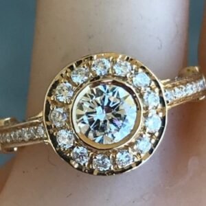 Diamond Halo Engagement Ring Set In 14k Y - 1.28+ CTW Natural Round