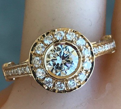 Diamond Halo Engagement Ring Set In 14k Y - 1.28+ CTW Natural Round
