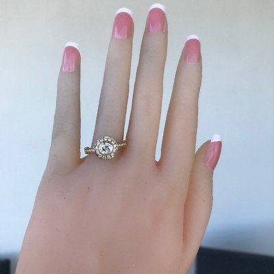Diamond Halo Engagement Ring Set In 14k Y - 1.28+ CTW Natural Round - Image 2