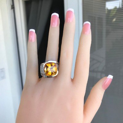 15.65 Carat Huge Cushion Natural Honey Orange Sapphire & Diamond Ring AGTA , GIA - Image 2