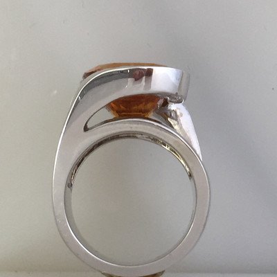 15.65 Carat Huge Cushion Natural Honey Orange Sapphire & Diamond Ring AGTA , GIA - Image 6