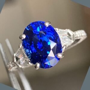 4.60 Carat tw Oval Natural Fancy Blue Sapphire & Diamond Ring 18k W - Ben Dannie