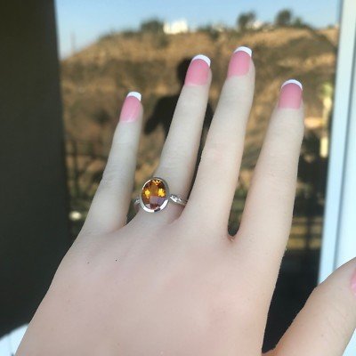 3.15 Carat Orange Citrine , 0.25 CT Diamond Fashion RIng , 18k White - Image 2