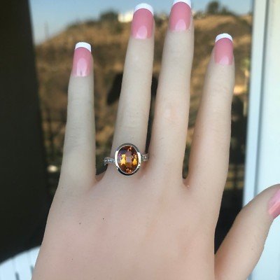3.15 Carat Orange Citrine , 0.25 CT Diamond Fashion RIng , 18k White - Image 3