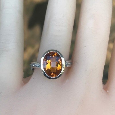3.15 Carat Orange Citrine , 0.25 CT Diamond Fashion RIng , 18k White - Image 4