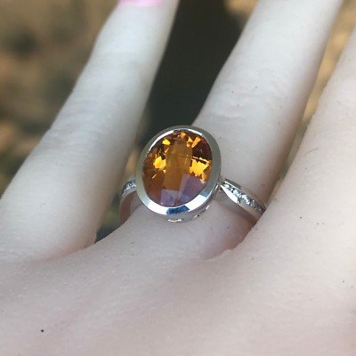 3.15 Carat Orange Citrine , 0.25 CT Diamond Fashion RIng , 18k White - Image 5