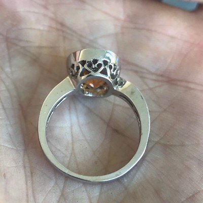 3.15 Carat Orange Citrine , 0.25 CT Diamond Fashion RIng , 18k White - Image 6