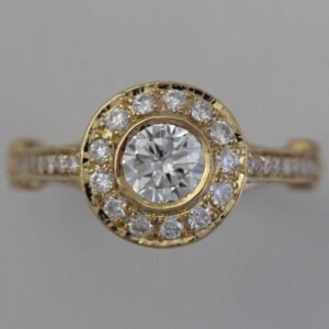 1.27 Carat TW Round Diamond 18k Y Engagement Halo Ring - Ben Dannie