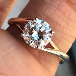 Twist Engagement Ring ,Round Diamond Center, Set in 18k White Gold AS008-0300001