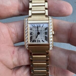 Cartier Tank Francaise Small Yellow Gold Diamond Ladies Watch wjta0039 Box Card
