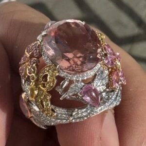 Garrard Hummingbird Collection 10ct Morganite Diamond Sapphire Ring 18K W Gold