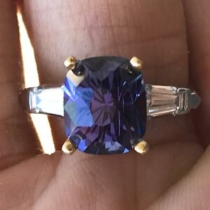 Tanzanite Natural 4.30 Carat Cocktail Ring Vivid Blueish Purple, Block D