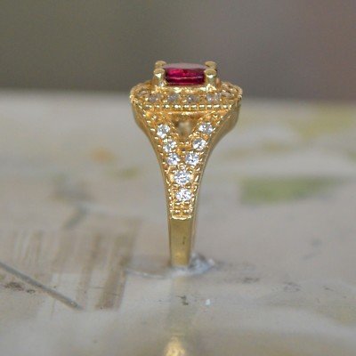 Ruby Ring With Diamonds Set In Yellow Gold - Image 3