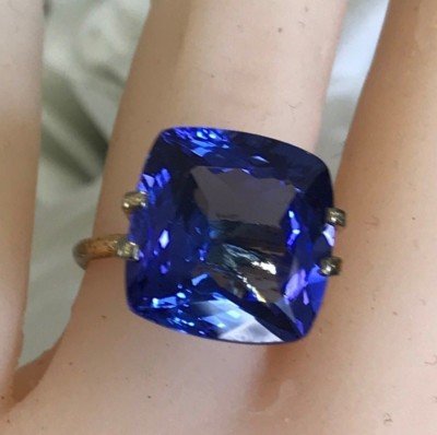 11.00 Carat Tanzanite Cushion Violet Intense Color