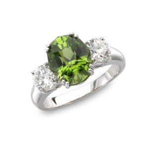 Peridot Engagement Ring - Set with Diamonds in 18k Yellow Gold - 4.5 CTW