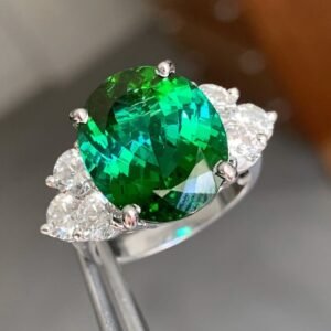 Tourmaline Engagement Ring 9.70 Carat TW - Oval Center Set in Platinum, Diamonds