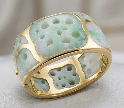 TIFFANY & CO. 1970s Angela Cummings Lotus Root Bangle In 18Kt Jade