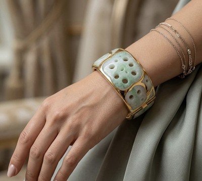 TIFFANY & CO. 1970s Angela Cummings Lotus Root Bangle In 18Kt Jade - Image 2