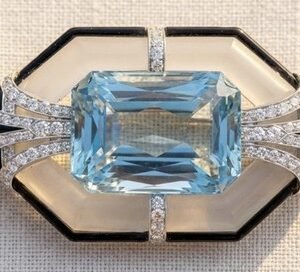 Black Starr & Frost Brooch set with Emerald Aquamarine Approx 48 carat