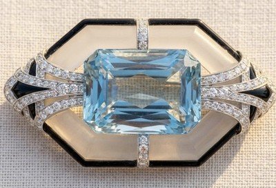 Black Starr & Frost Brooch set with Emerald Aquamarine Approx 48 carat