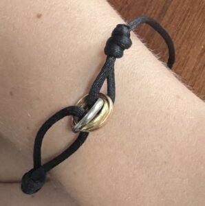 18 KT Gold CARTIER TRINITY LOVE BRACELET Black Cord Adjustable