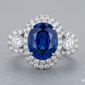 Big Oval Ceylon Sapphire Engagement Ring - 11.80 + Carat TW - 18k white gold