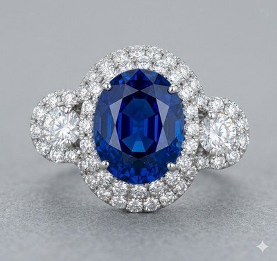 Big Oval Ceylon Sapphire Engagement Ring - 11.80 + Carat TW - 18k white gold
