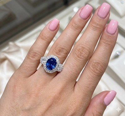 Big Oval Ceylon Sapphire Engagement Ring - 11.80 + Carat TW - 18k white gold - Image 2