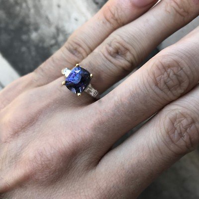 Tanzanite Natural 4.30 Carat Cocktail Ring Vivid Blueish Purple, Block D - Image 4