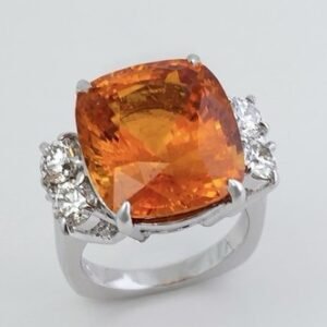 GIA 23 CTW Natural Vivid Orange Sapphire & Diamond Cushion Ring 14K White Gold