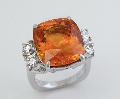 GIA 23 CTW Natural Vivid Orange Sapphire & Diamond Cushion Ring 14K White Gold