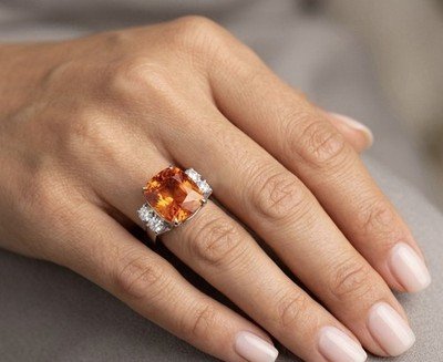 GIA 23 CTW Natural Vivid Orange Sapphire & Diamond Cushion Ring 14K White Gold - Image 2