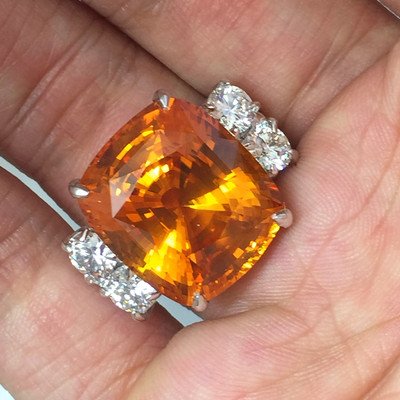GIA 23 CTW Natural Vivid Orange Sapphire & Diamond Cushion Ring 14K White Gold - Image 3