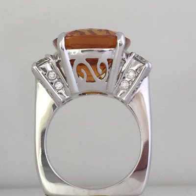 GIA 23 CTW Natural Vivid Orange Sapphire & Diamond Cushion Ring 14K White Gold - Image 4