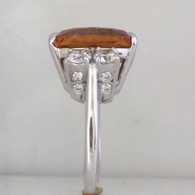GIA 23 CTW Natural Vivid Orange Sapphire & Diamond Cushion Ring 14K White Gold - Image 5