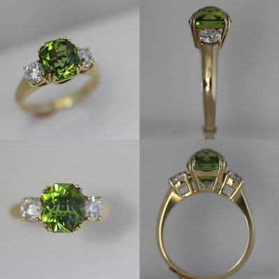 Peridot , Diamond & 18k Yellow Gold Diamond Engagement Ring - 4.95 Ctw - Image 2
