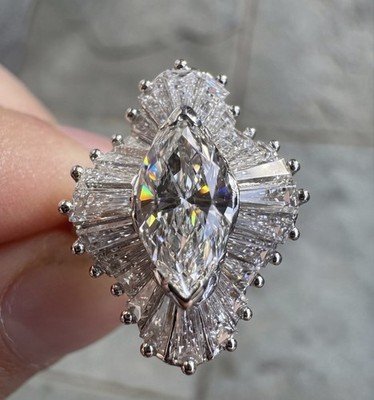 Amazing Ballerina Diamond & Platinum Ring Marquise Center Stone 2.25 Apprx CTW