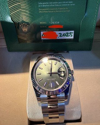 Dec 2025 Rolex Datejust 41mm Mint Green 126334 Box, Papers+Warranty
