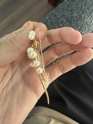 Vintage Mikimoto 9mm Akoya Pearl Brooch 14k Yellow Gold Ribbon Spray 1.5" Con272 - Image 2