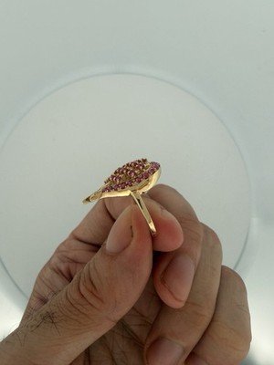 Lab created Ruby Tear Drop Ring 10k Yellow Gold - Image 3
