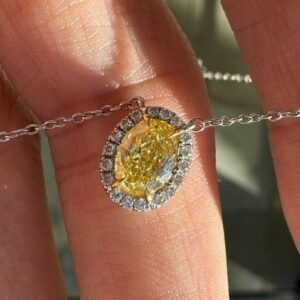 Tiffany & Co Fancy Intense Yellow Diamond Oval 18k W & Platinum Necklace 1.02 CT