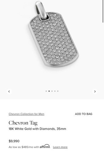 DAVID YURMAN 18k White Gold Diamond Chevron Tag - 35mm ~ 3.25 Carats $9,900 New - Image 2