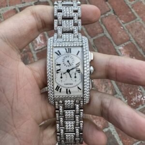 CARTIER Tank Americaine Mens 18K White Gold Chronograph Diamond Watch