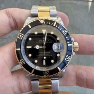 Rolex 1990 Year Mens Submariner Date 18k Watch Black Sub 16613 Stainless & Gold