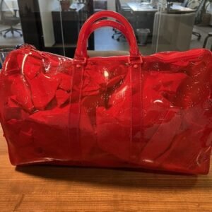 Louis Vuitton Virgil Abloh Red PVC Monogram Bandouliere Keepall 50