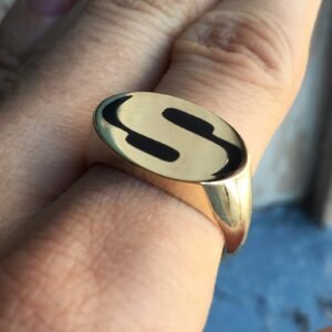 Custom Logo Solid 10K Gold Mens Signet Ring, Choose your ,Initials, Monogram